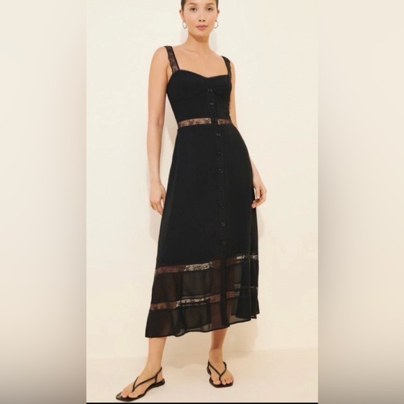 Reformation Jewelry - Reformation Black Lace Button-Down Wynton Midi Dress Size 6